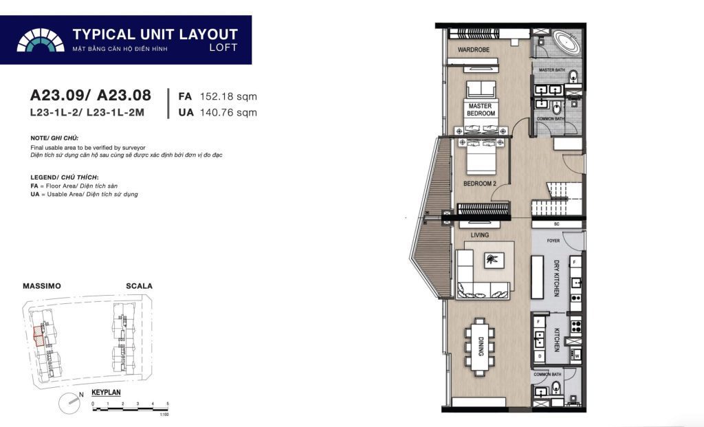 Căn hộ Loft ghép Căn hộ ghép A23.08 và A23.09 ✅ Tháp A Massimo