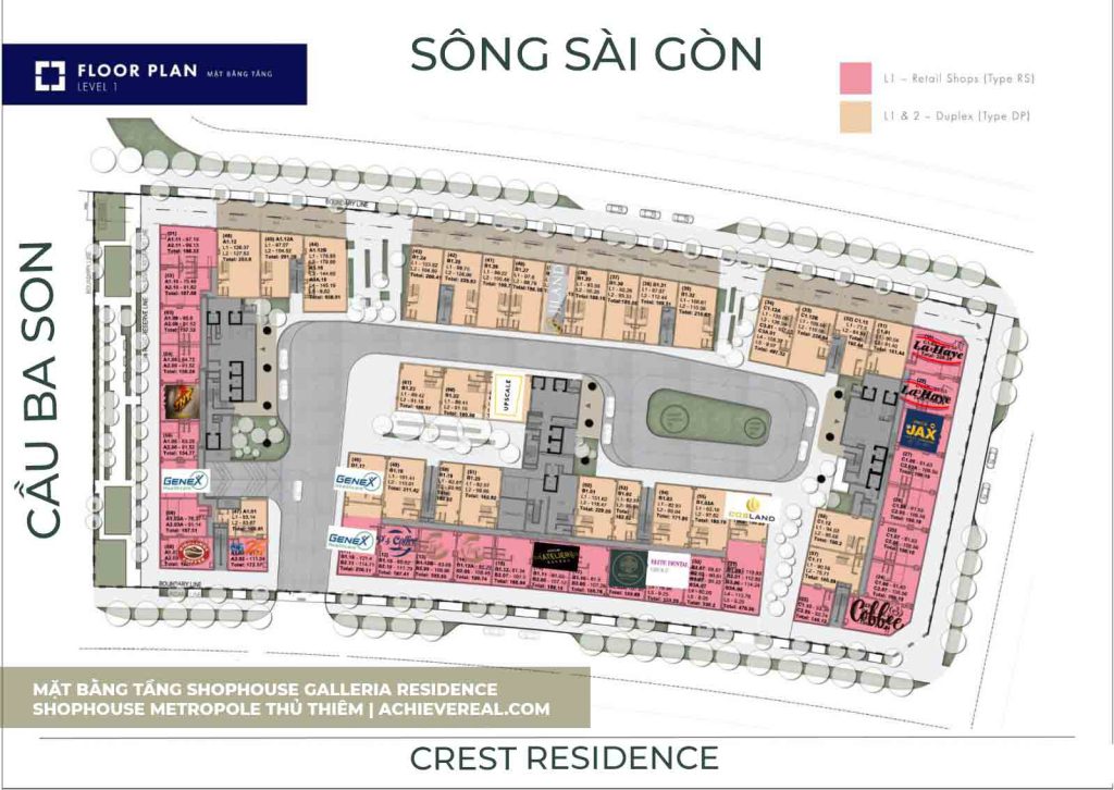 Layout Tổng mặt bằng shophouse galleria Thủ Thiêm